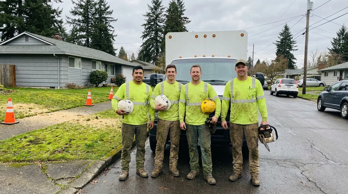 Crew and chip truck at the end of a job